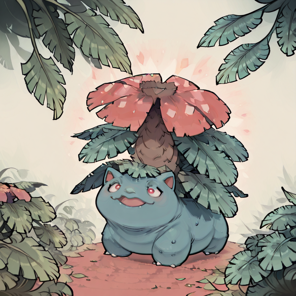T00CUT3, venusaur, leaves,  :D,   ,<lora:T00CUT3_IXL:1.0>,  <lora:VenusaurPokedex_IXL:0.8>,