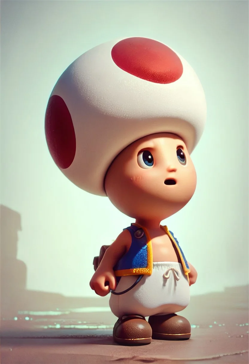 LudasStyle,
score_9, score_8_up, score_7_up, 1boy, solo, ToadCharacter, mushroomhat, black eyes,, vest, white pants, brown shoes, joyfull
