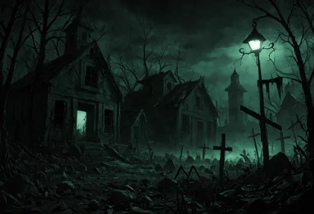 score_9, score_8_up, score_7_up, score_6_up
A dark, foreboding graveyard at night, with crumbling headstones and weathered mausoleums dotting the landscape. Glowing, bioluminescent mushrooms sprout from the ground, casting an eerie light over the graves. Their caps are a deep, blood-red color, and their stems pulse with an otherworldly energy. The air is heavy with the scent of damp earth and decay, and the atmosphere is thick with malevolent presence." "Lighting is dim, with only the mushrooms' glow providing any illumination. Shadows writhe across the ground, like restless spirits trying to break free." "Textures: rough stone, damp earth, and slimy fungus. Color palette: muted, with an emphasis on dark reds, blacks, and purples to create a sense of foreboding.
(((extremely detailed, dark dramatic shadows, creepy, eerie glow, night))), <lora:add-detail-xl:2>