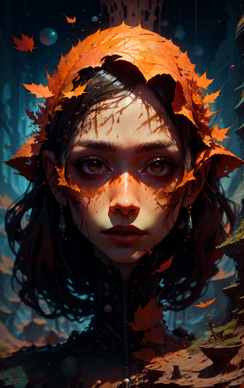 <lora:ultimaDark:1>, a Engagement shot of Fashion model, Plateau Cave Bacon,Billboard,Underground Stream,Rustling Leaf, <lora:Cosmic anime-oil fusion v2:1>