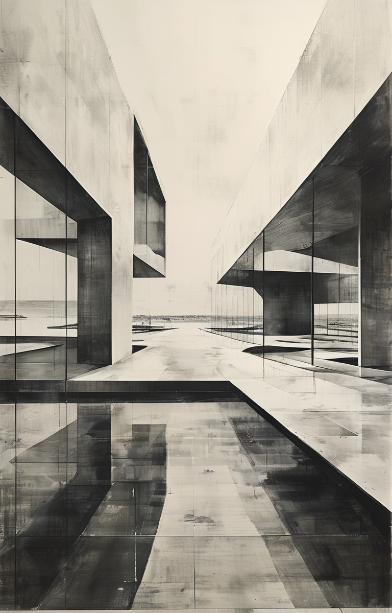 masterpiece,best quality,<lora:tbh304-sdxl:0.9>,illustration,designed by Norman Foster Minimalist Japanese-inspired tea house by the sea, evoking the style of Tadao Ando