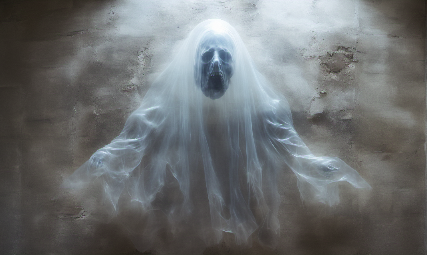 a transparent ghost at night coming out through the wall, extreme closeup <lora:aether_ghost_test3_LoRA_230325_even_larger_dataset:1>