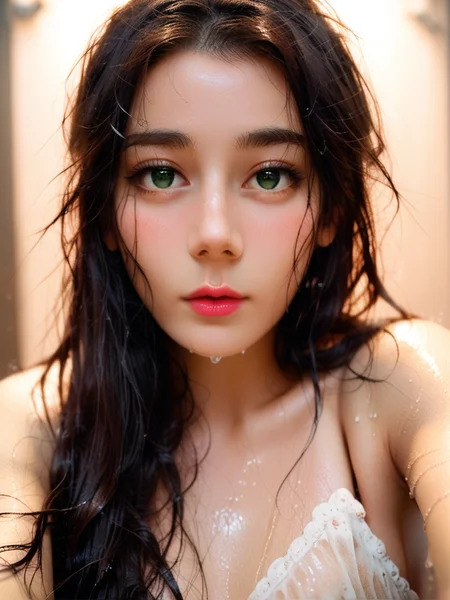 score_9,score_8_up,score_7_up,score_6_up,1girl,18 years old girl, black eye, young,starfire,(cute face),slightly curvy,shy,blushing,standing in the shower,black hair,dark roots,long intricate hair,pale skin,face focus,realistic small breasts,natural skin,wet skin,wet hair,dripping,wet,shiny,moist,low light,seductive,gorgeous,depth of field,dark night,shadows,dramatic lighting,candid,perfect eyes,Reddit,amateur,real life photo,selfie,portrait,
<lora:Dilraba_Pony_v1:1>,<lora:Fant5yP0ny:0.8>,<lora:add-detail-xl:0.5>,