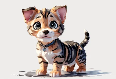 AA tabby puppy with a lot of black and I want the Disney Pixar style in a white background painted by watercolor 3DAnimationStyle