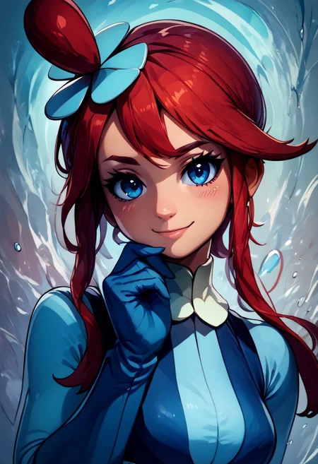 score_9, score_8_up, score_8, medium breasts, (curvy), cute, eyelashes,
,,,
zzSkyla, blue eyes, red hair, sidelocks, long hair, short hair with long locks, hair ornament, gloves, one side up, blue gloves,
blue jacket,
(upper body),
BREAK,
closed mouth, smile, looking at viewer, blush,
,,,
zzLFashion, sweetL,
zPDXL, Expressiveh,