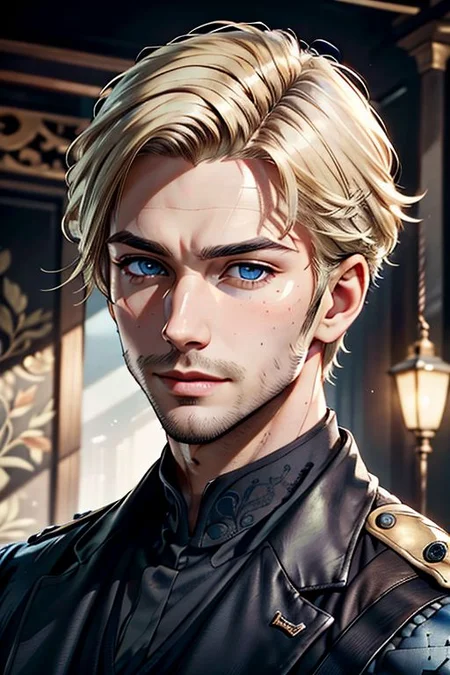 Master piece, highest quality, highest possible OverallDetail, semirealistic, blue eyes,
Create an elder of a cultivator sect.
The character looks like he is in his late twenties or early thirties. He is handsome.
He has blond styled hair.
His eyes are blue. Detailed face.