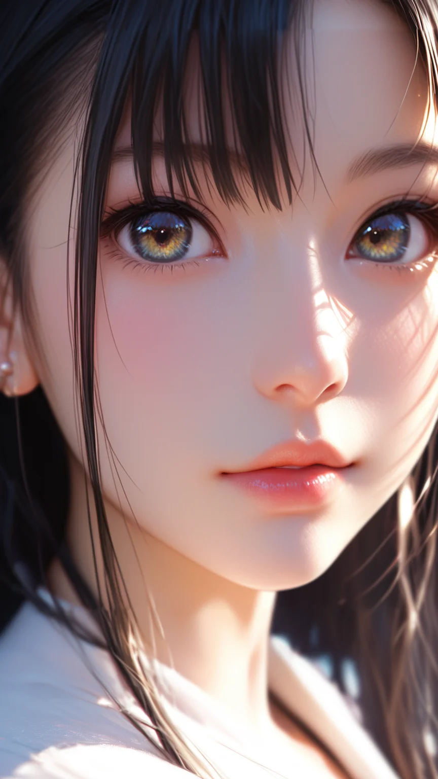 Close-up details, realistic style photo Japanese young woman, black hair, long hair, outstanding style, tall, cute, in her teens. Use soft lighting to cast gentle shadows on the subject, adding a touch of dimension to your images without compromising details, score_9, score_8_up, score_7_up