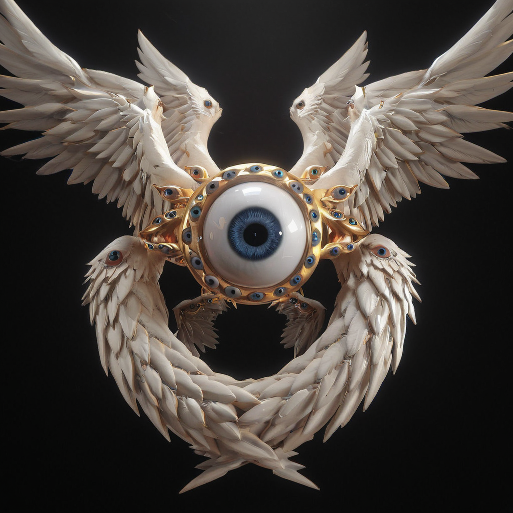 biblicalangellora, eyes, wings, dark background