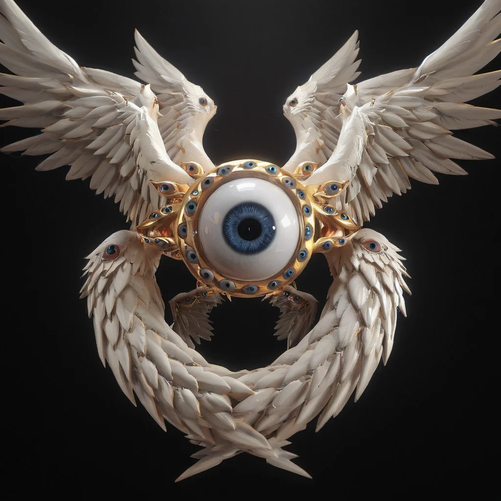 biblicalangellora, eyes, wings, dark background