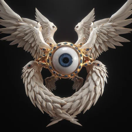biblicalangellora, eyes, wings, dark background