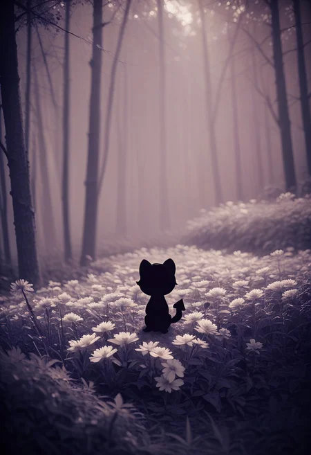 score_9, score_8_up, score_7_up, silhouette of webby vanderquack among flowers, cozy, cute, 8k, hd, zavy-slhtt, photo