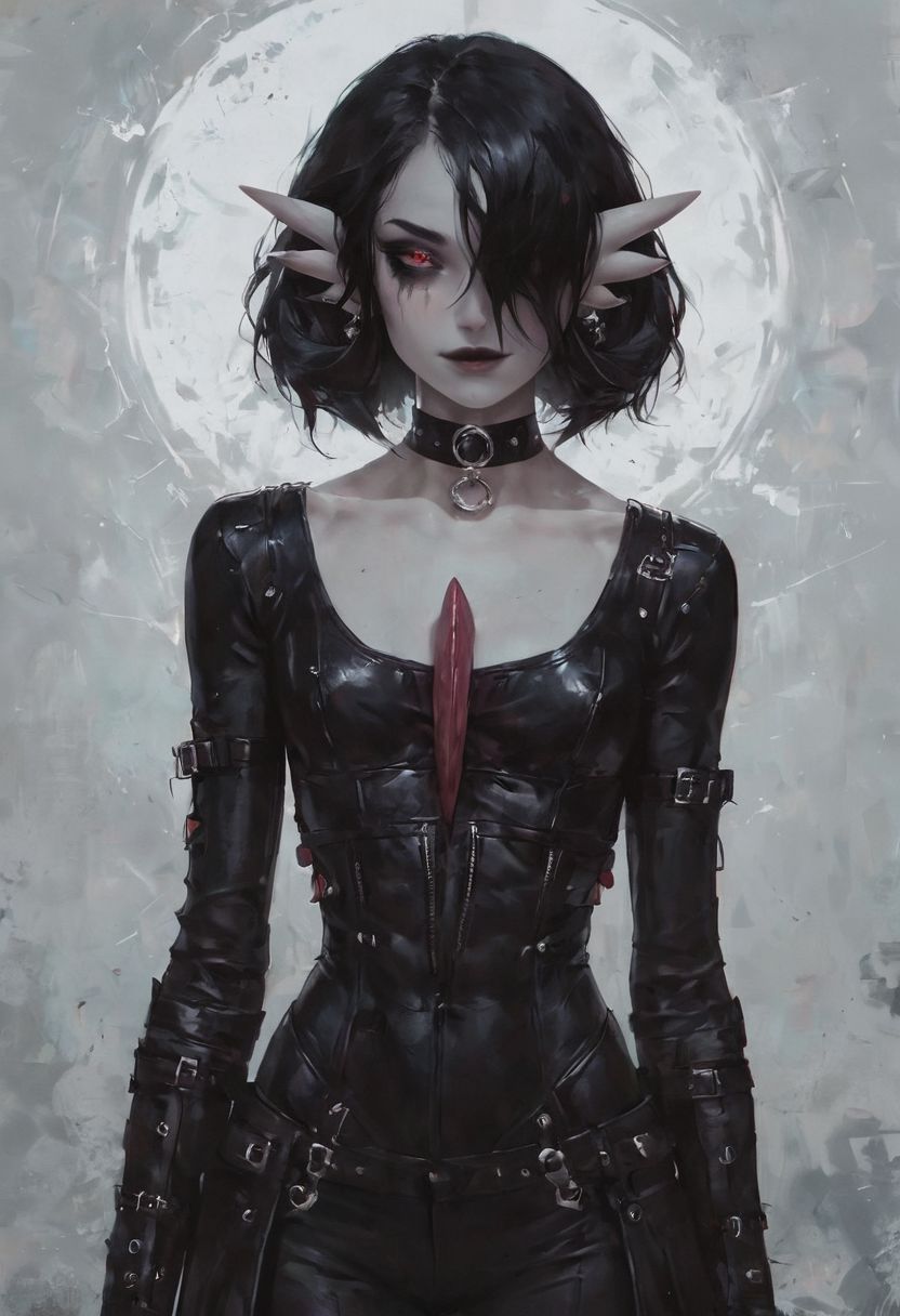 score_9, score_8_up, score_7_up, raw, fcNeg, highly detailed, fantasy, (oil painted:1.2), (realistic:0.9), vibrant dream, g0thicPXL,
/BREAK/
(solo:1.2), 1girl, monster girl, (gardevoir:1.3), (very pale albino white skin:1.4), natural skin texture, (perfect face:1.2), (messy black hair:1.6), subsurface scattering, sexy eyes, very detailed face, flat chest, fit body, aroused, squinted eyes, (smug smile:0.8), choker, gothic leather battle suit, gothic makeup, (slutty:1.3)
BREAK
outdoors, blue sky, standing in a battle arena
