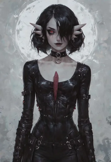 score_9, score_8_up, score_7_up, raw, fcNeg, highly detailed, fantasy, (oil painted:1.2), (realistic:0.9), vibrant dream, g0thicPXL,
/BREAK/
(solo:1.2), 1girl, monster girl, (gardevoir:1.3), (very pale albino white skin:1.4), natural skin texture, (perfect face:1.2), (messy black hair:1.6), subsurface scattering, sexy eyes, very detailed face, flat chest, fit body, aroused, squinted eyes, (smug smile:0.8), choker, gothic leather battle suit, gothic makeup, (slutty:1.3)
BREAK
outdoors, blue sky, standing in a battle arena