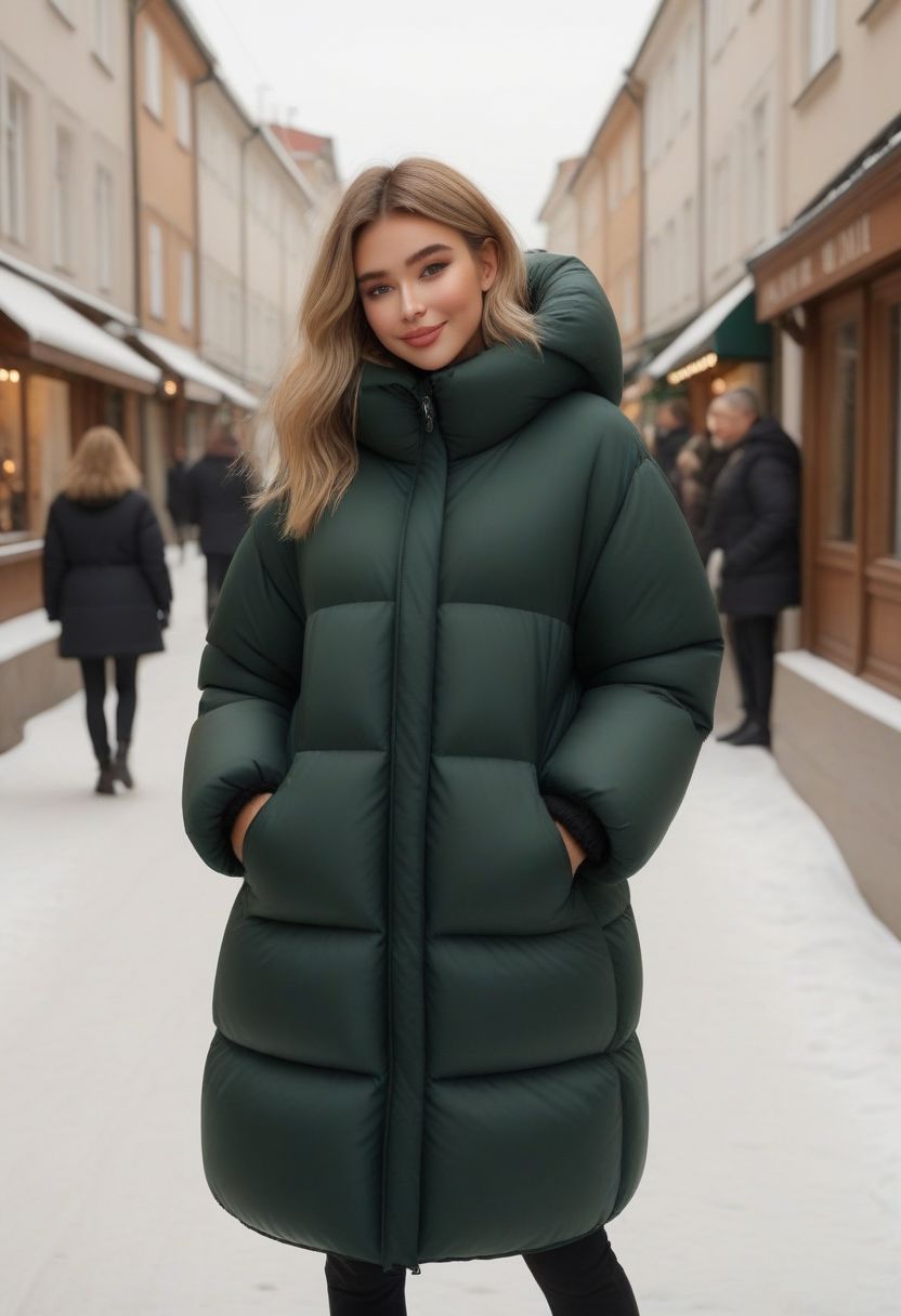 ((((Oversized sherpa padded down coat)))), ((((Oversized sherpa padded puffer coat)))), ((((Oversized sherpa padded winter clothes)))), ((((Very cold)))), ((((feet out of frame)))), city, street, winter, snow, walking, daytime, sun, sunlight, thigh boots, green eyes, tsurime, blonde hair, streaked hair, medium hair, light smile, straight hair, dyed bangs, sidelocks, beanie, eyelashes, eyeliner, Perfect anatomy, masterpiece, high quality, best quality, beautiful lighting, realistic lighting, beautiful eyes, beautiful hair, beautiful face, detailed face, high quality face, realistic background, detailed background, padded cuffs, padded collar, Thick padded cuffs, Thick padded collar, <lora:Collar-SDXL:0.6>, <lora:Cuffs-SDXL:0.6>, <lora:Puffer_Jacket_and_Down_Jacket_-_Extra_Puffy_Jackets:0.4>