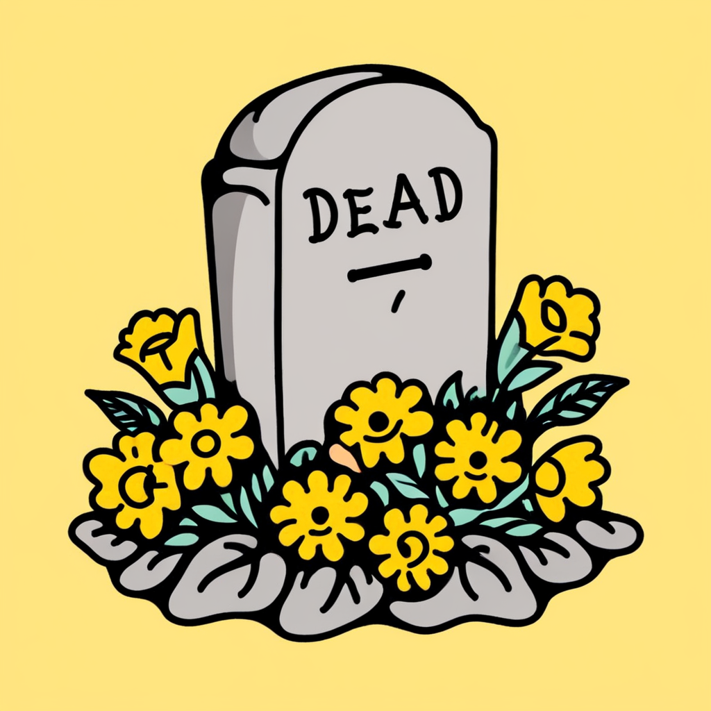 tcc_simple_illustration, simple drawing of a gravestone surrounded by dead wilting flowers, yellow background
 <lora:Simple_Bold_Illustration:1.1>
