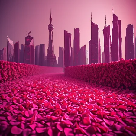 rosifex city made of rose, cinematic, very detailed, professional photo<lora:rosifex :1>