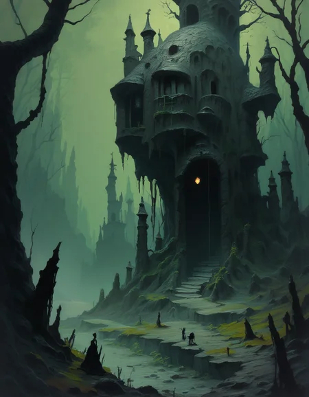 score_9, score_8_up, score_7_up, score_6_up, caricature, dark fantasy landscape with an ancient, haunted cathedral, surrounded by a cursed forest and eerie fog, highly detailed <lora:ponys-dream:.9>