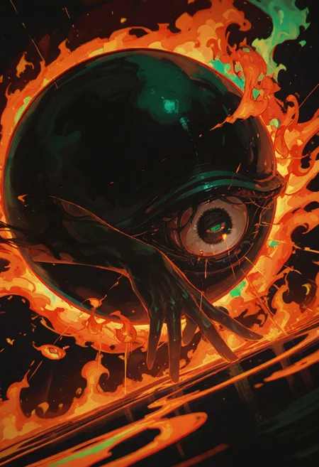 dynamic angle, unusual angle, dynamic, dynamic composition,
(perspective:1.1),
(masterpiece, best quality, high quality, highres),
picture of an expressive palm hand reaching up to catch creepy eye. Hand is covered with mystical green cyan fire. Perfect anatomy. Five fingers. reaching towards viewer, circle of fire, casting spell,
no human, (eyeball:1.1),
dutch angle, (horror \(theme\):1.1), multicolored background, black theme, sidelighting, black background,