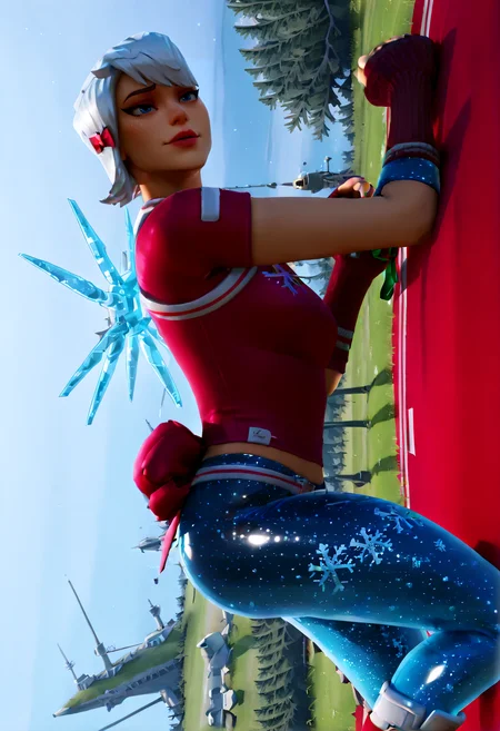 IllustriousQual <lora:StS-Illustrious-Detail-Slider-v1.0:2> <lora:cfg_scale_boost:0.3> detailed_background, nuclear powerplant <lora:Frosted_Flurry_IL_-_V1:1> FrostedFlurryIL, female, white hair, blue eyes, christmas, holiday outfit, snowflake-themed, buzz cut, short hair, winter-themed, gloves, fingerless gloves, white dress, blue accents, spandex pants, white boots, thigh-high boots, earrings, snowflake accessories, festive, snowflake pattern, icy theme Lying on the side, pretending to read a fairy tale book, sideways, frown