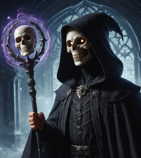score_9, score_8_up, score_7_up, zPDXL, medium shot of wizard woman, wearing wearing an intricate silver metal skull like mask, deatheater mask, detailed black robes, hooded, black cloaked, holding a dark magic staff, surrounded by facelss mysterious figures, ominous atmosphere, upper body, Dark Fantasy,,orbstaff,<lora:XL_Weapon_Orbstaff_-_By_HailoKnight:0.8>,,realistic, realism, highly detailed, perfect quality, high quality, photorealistic, <lora:Concept Art Twilight Style SDXL_LoRA_Pony Diffusion V6 XL:0.8>, <lora:sinfully_stylish_SDXL><lora:hand4:0.8><lora:Expressive_H-000001:0.8>