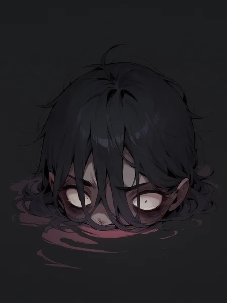 score_9, score_8_up, score_7_up, score_6_up, unw3ll <lora:UNW3LLXLP:1> black background, dark, gloomy, eerie, simple background, black hair, void,