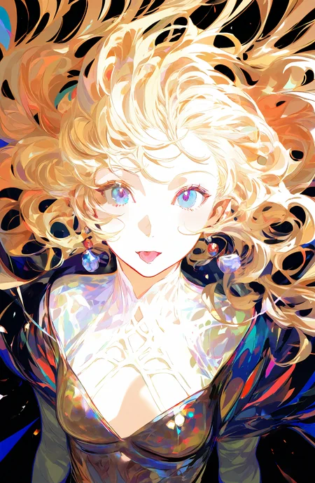 1girl, solo, long_hair, looking_at_viewer, blonde_hair, upper_body, floating_hair