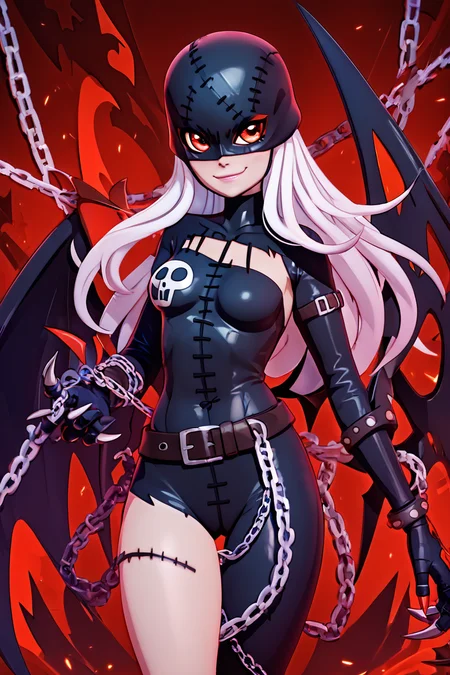 score_9, score_8_up, score_8, medium breasts, (curvy), cute, eyelashes, BREAK, , zzLadyDevi, chain, belt, stitches, claws, gloves, wings, asymmetrical clothes, bodysuit, <lora:LadyDevimon_Digimon_PDXL:0.8>, , BREAK, smile, closed mouth, looking at viewer, cowboy shot, ,,, embedding:zPDXL, Expressiveh, ,,, <lora:MantisStyle_PDXL_v2:0.8>, <lora:SDXLFaeTastic2400:0.5>, <lora:Expressive_H-000001:0.4>,