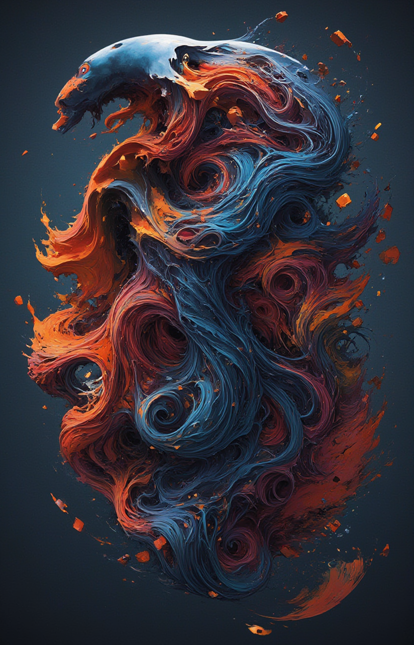 complex picture of a fish sitting in a boat and is fishing made out of cybergenetic repelling magnetic scale lines, colorful dark and depth,<lora:- Flux1 - impossible_geometry_V1.0:1>