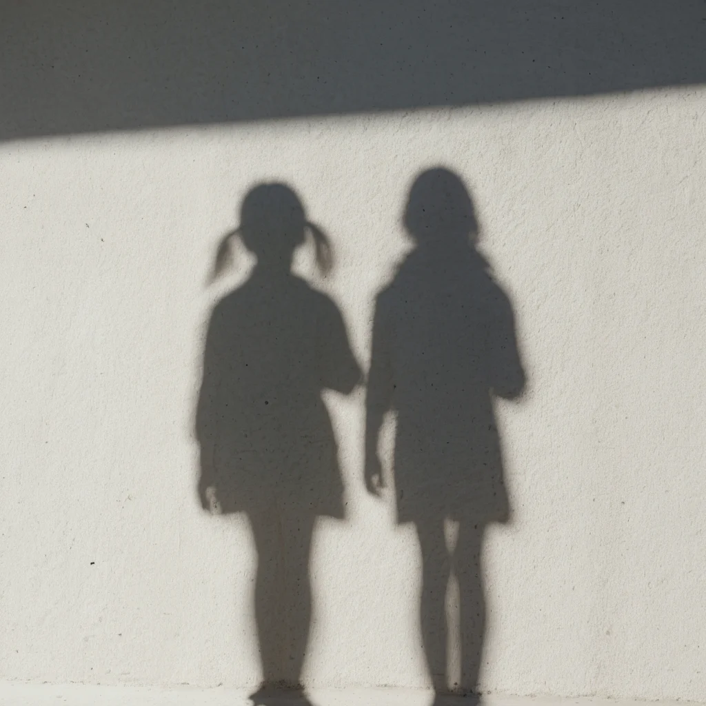 raw photo, (Shadow of walking 2girls:1.3), white wall, <lora:Shadow:1>, no humans