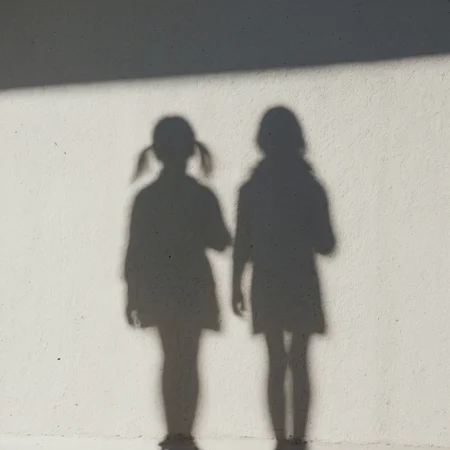 raw photo, (Shadow of walking 2girls:1.3), white wall, <lora:Shadow:1>, no humans