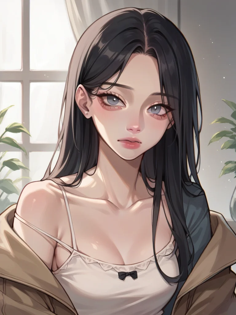 score_9, score_8_up, score_7_up, score_6_up, source_anime, BREAK
<lora:jelly_v0.5-pony:1.0>
1girl, black hair, long hair, grey eyes, collarbone,