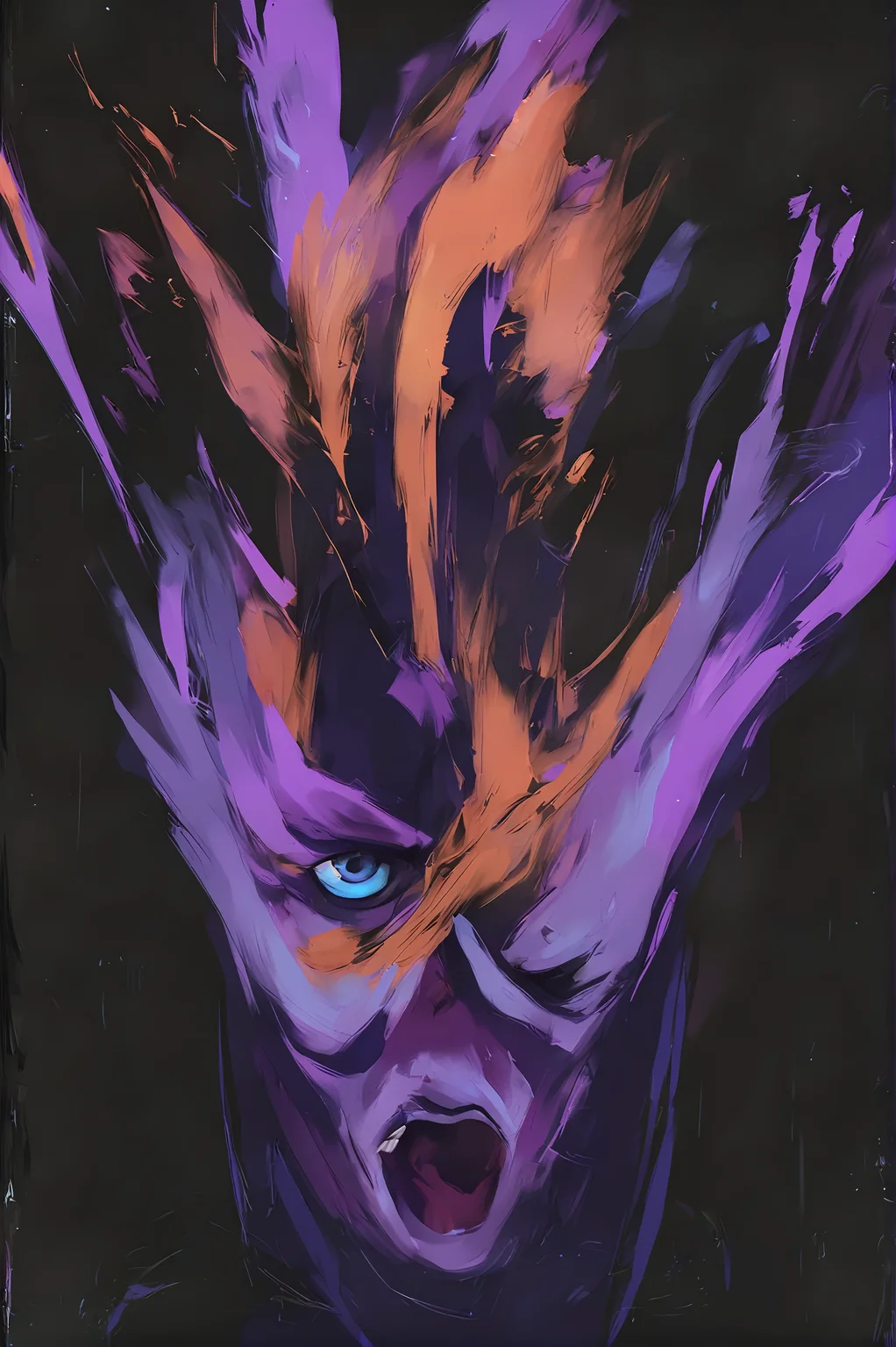 score_9,
<lora:disco_elysium_v1_pruned:1>,
de_skill, purple theme, black background,
1boy, screaming, looking at viewer, facing viewer, long hair, blue eyes, purple skin,
high resolution, Masterpiece