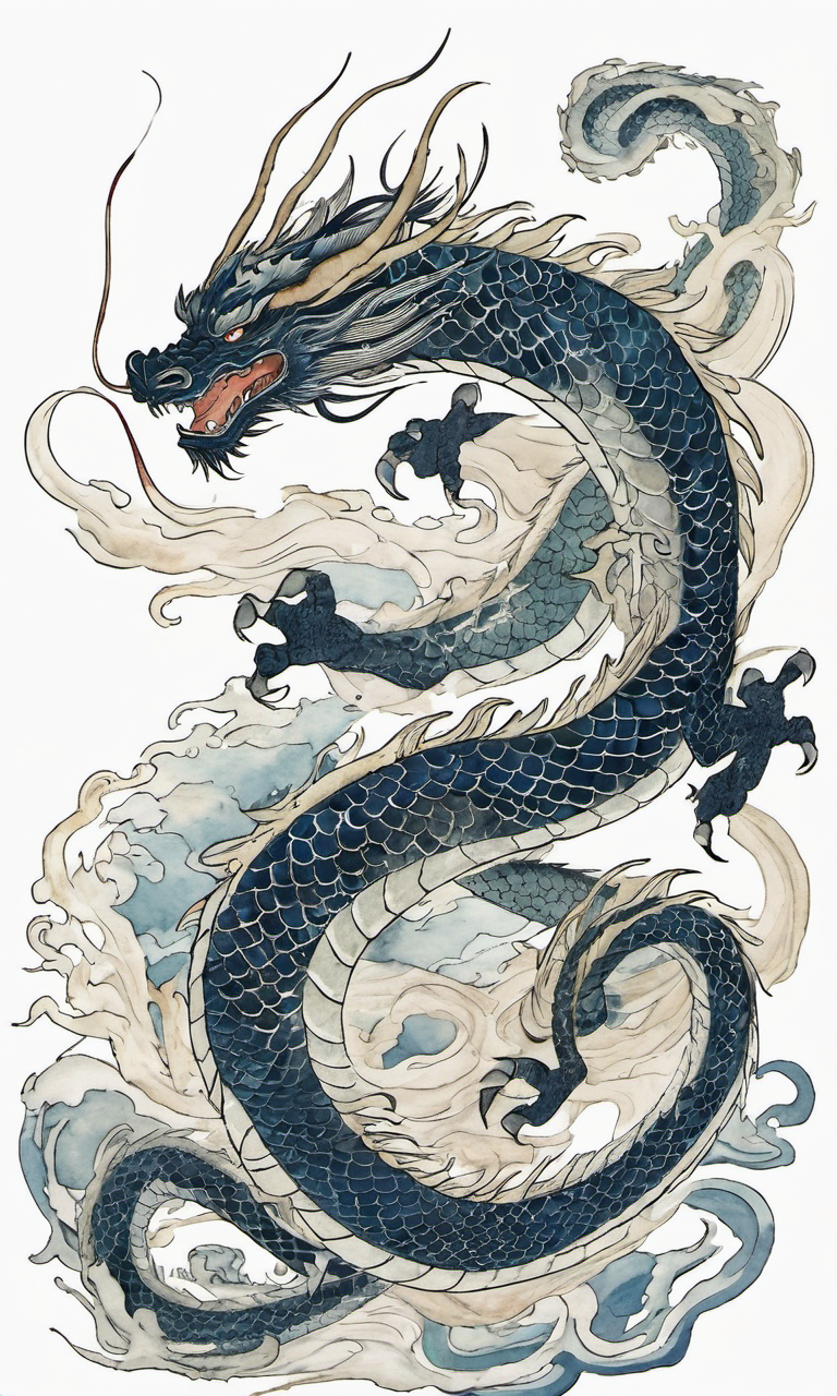 dragon,chinese meticulous ink,illustration,white background ,centered,completed<lora:newchinese-1122-1:1>