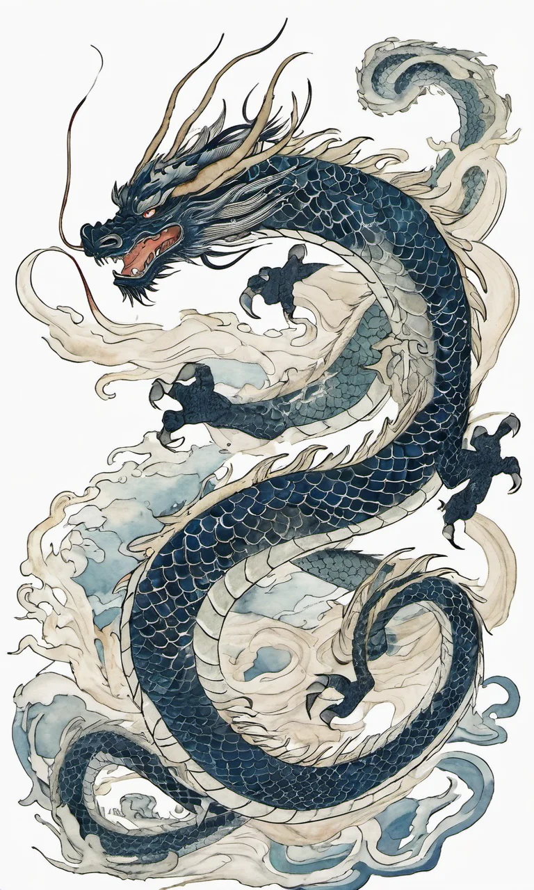 dragon,chinese meticulous ink,illustration,white background ,centered,completed<lora:newchinese-1122-1:1>