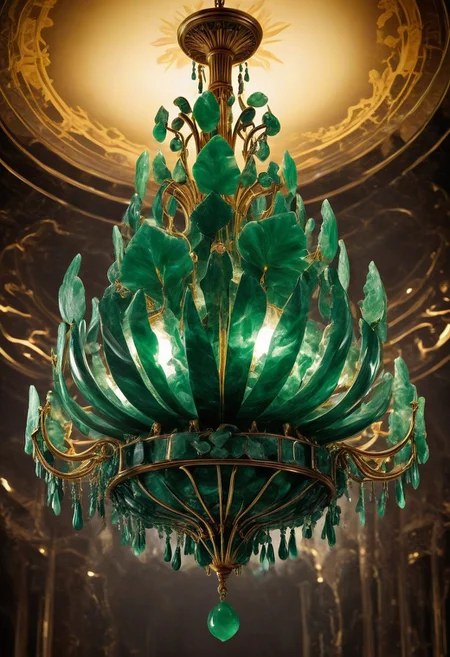 made from jade and obsidian, jade, obsidian,score_9, score_8_up, score_7_up, expensive looking, grand chandelier, warm light