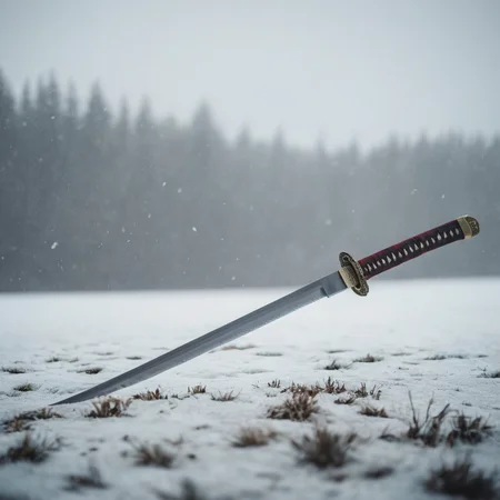 cinematic film still of  <lora:female samurai style v2:1>
full shot, an epic cinematic photo of a samurai sword stuck in the snow ground, with a lot of blood on ground, in a rainy snow storm, in a snow field, female samurai style, shallow depth of field, vignette, highly detailed, high budget, bokeh, cinemascope, moody, epic, gorgeous, film grain, grainy
