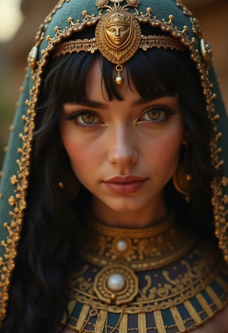 a close up of a woman in a costume, egyptian art, trending on cg society, fantasy art, soft devil queen madison beer, luxurious ornate golden jewelry, imogen poots paladin, beautiful mermaid