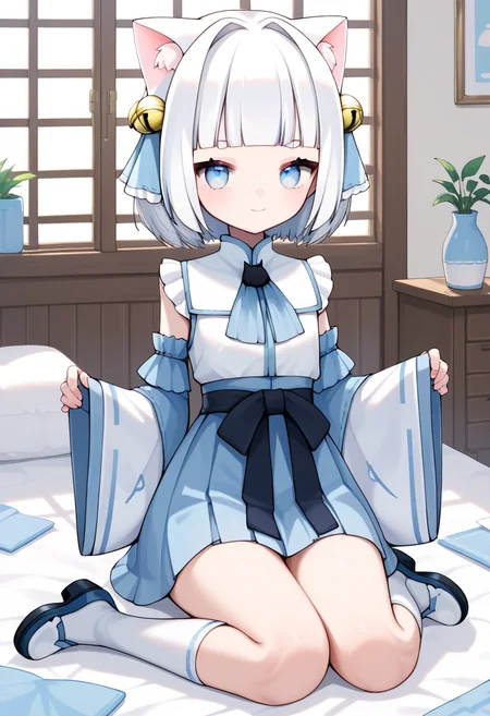 score_9, score_8_up, score_7_up, source_anime, 1girl, kasii, <lora:Kasii:1>, looking at viewer, light smile, indoors, white hair, cat ears, full body, closed mouth,