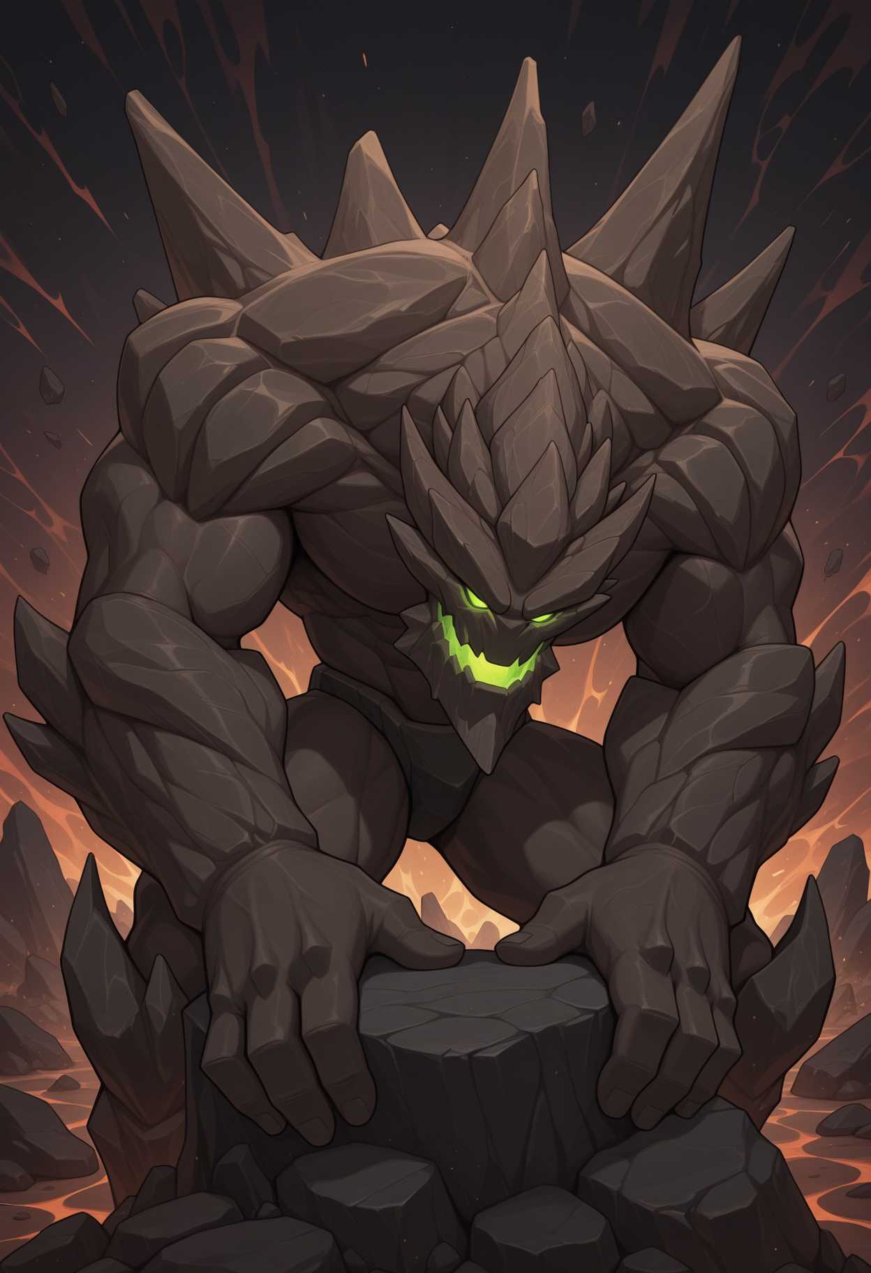 solo, 1boy, male focus, malphite, monster, green eyes, glowing eyes, rock, muscular, hunched over, abstract background, multicolored background, posing, 4 fingers,
perfect anatomy, masterpiece, perfect quality, best quality, detailed, newest, very aesthetic <lora:Malphite_LoL_V1_ILXL:0.8500000000000002>