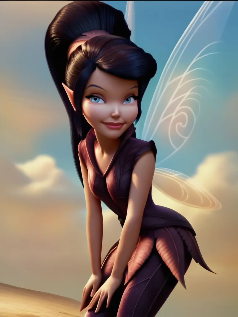 score_9, score_8_up, score_7_up, 1girl, dynamic pose, cowboy shot, looking at viewer, detailed background, smile, hands on knees, leaning forward, light smile, vegetation, dutch angle, sky, clouds,
<lora:AVidia_character:1>, VidiaXLP, black hair, long hair, ponytail, blue eyes, fairy wings, fairy, pointy ears, purple dress, short sleeves, pants, cartoon, screencap, realistic,