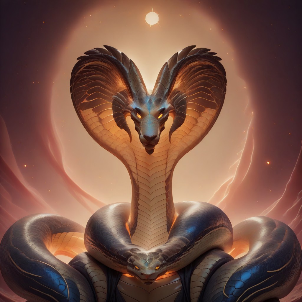 A majestic humanoid dragon with shimmering scales that transition from deep emerald to golden hues stands tall, their imposing form radiating a sense of strength and guardianship. Broad, powerful wings spread wide, partially folded around their body. The dragon's stance is firm, their taloned hands gently cradling the snake's head as if safeguarding a cherished companion. Their sharp, regal features are softened by an expression of vigilance and care. sn4k3, snake, snake on shoulders, upper body, darkn3ssill, comic, bokeh, luminescent background, Masterpiece, best quality, amazing quality, very aesthetic, high resolution, ultra-detailed, absurdres, HDR, cinematic lighting, newest, full body, cowboy shot, dragon, humanoid dragon