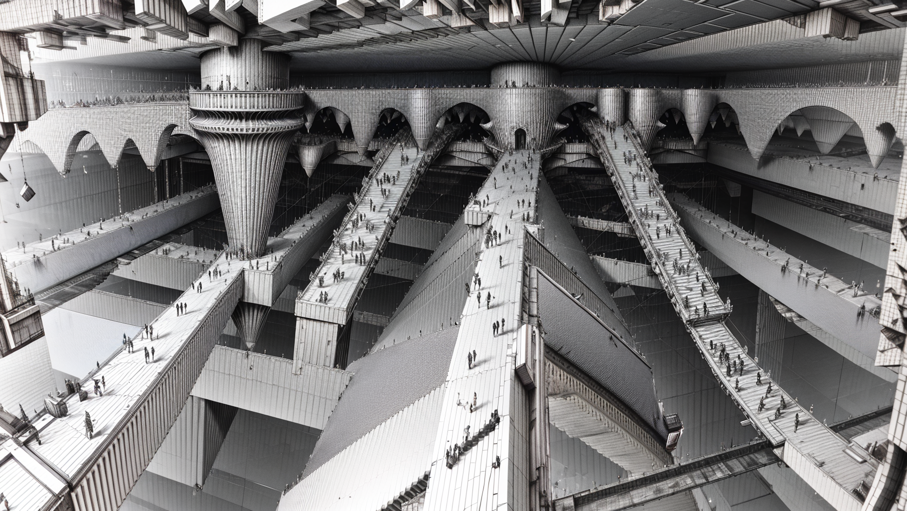 masterpiece, bird's-eye view, detailed human body, (isometric:1.3),3X zoom, Detailed world, noise, chaos, contamination, rim light, Mega Structure, infinite floor, Organic shape, <lora:add_detail:1>, <lora:Blame!:1>