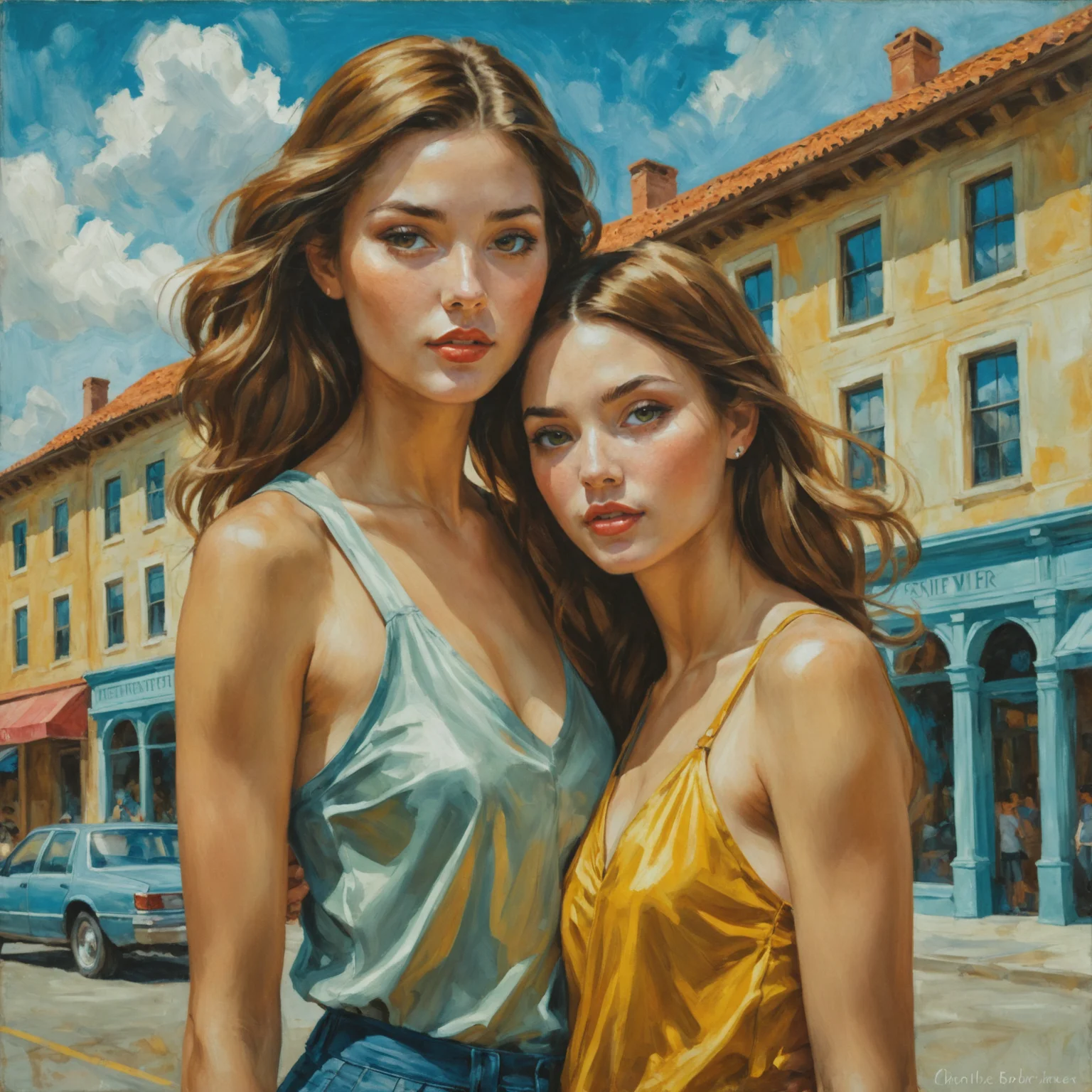 by ( Charlie Bowater and ( Kelly Mckernan in the style of (( Bruce Weber ))) and Martine Johanna ), oil painting <lora:oil_painting_envy_anime:0.60>, building