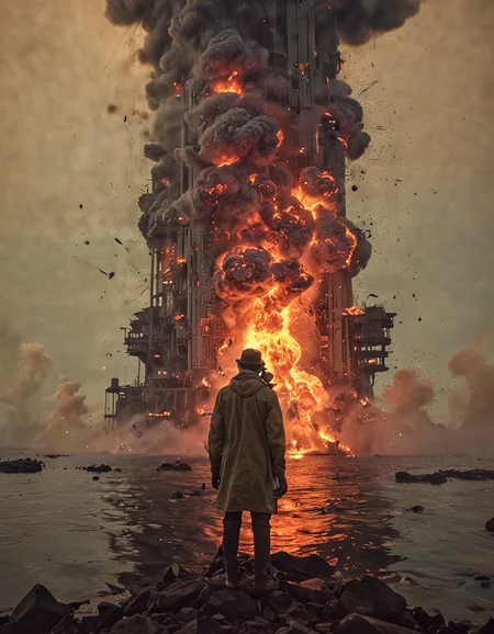 epic, cinematic,photo, designed by Jeff Simpson and ZdzisÅaw BeksiÅski and Soraya Saga, photograph, landscape of a world of sci-fi explodes in the air, with towering skyscrapers and glowing neon lights. A group of scientists in lab coats move through the water, carrying scientific equipment. In a nearby laboratory filled with colorful explosions, Smoky Conditions, Long exposure, Fujicolor Superia X-TRA 400, pov, Agfacolor, polished, dynamic dramatic composition, luxury, grand illumination, epic, set logical ambient background