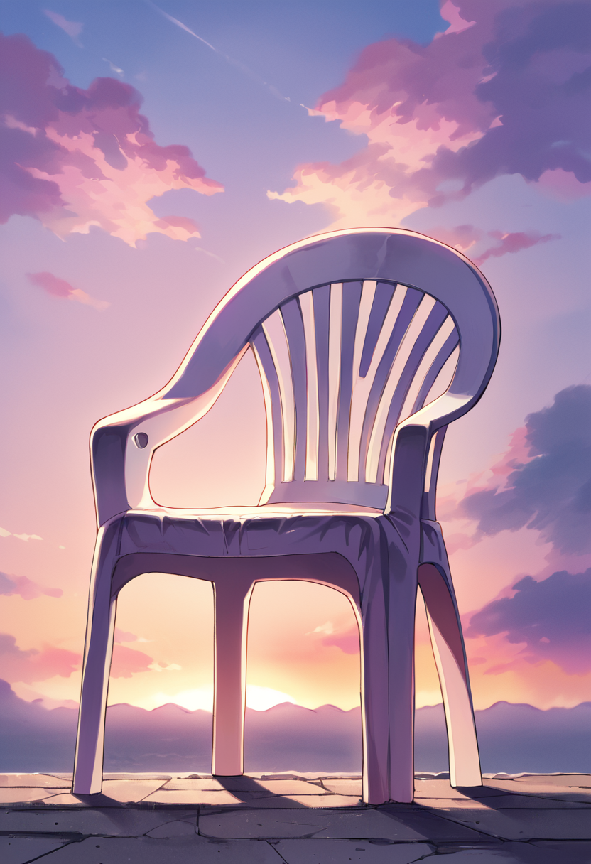 score_9, score_8_up, score_7_up, source_anime, BREAK no humans, <lora:FE3H-S-Rank-pdxl_Fp:0.8>, sky, cloud, sunset,  <lora:PlasticChair_XLPD:1>, plastic chair