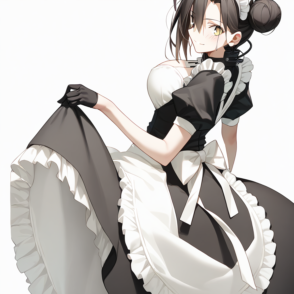 <lora:Takeuchi_Takashi_PonyXL_style_v01:1>
<lora:agent.pony:1>
score_9 , score_8_up , score_7_up , source_anime , 
masterpiece , best quality , ultra-detailed , 
BREAK
agent \(girls' frontline\), maid
1girl , woman , huge breasts , light smile , light blush , ((medusa (fate)):0.5)  , 
long black hair  , maid dress ,  
looking back