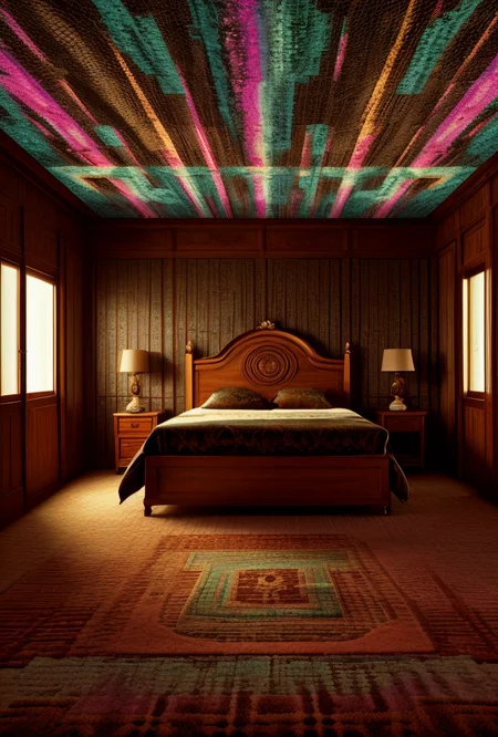 9((Hypersurrealistic ancient [Anunaki | Assyrian 
| Babylonian | Caananite] artifact))BREAK((((modern mansion  bedroom [mahogany | oak | maple | cherry |teak] furniture)))BREAK(((psychadelic trippy carpeting)))((Creative((Photo Masterpiece 8k wallpaper [Verb | adjective | pronoun])))BREAK(dodge and burn, corner edge darken vignette)((exposure POP!!!) hdr extremely intricate, High (Detail:1.1), Sharp focus, dramatic cinematic light, 8k textures, elegant, ((((cinematic look))))breathtaking, insane details))  <lora:Details-Slider:0.5> <lora:ExposureControl:0.7>  <lora:LCM_1-5:0.6> <lora:up-down_lighting:2> <lora:ColorTempSliders:3><lora:DepthOfFieldSliders:0.5> <lora:epiC35mm:0.3> <lora:HDhelper:0.6>  <lora:back-front_lighting:-2> <lora:ContrastControl:1.8> <lora:CuteHorrorSlider:0.9> <lora:Saturation:1.1>