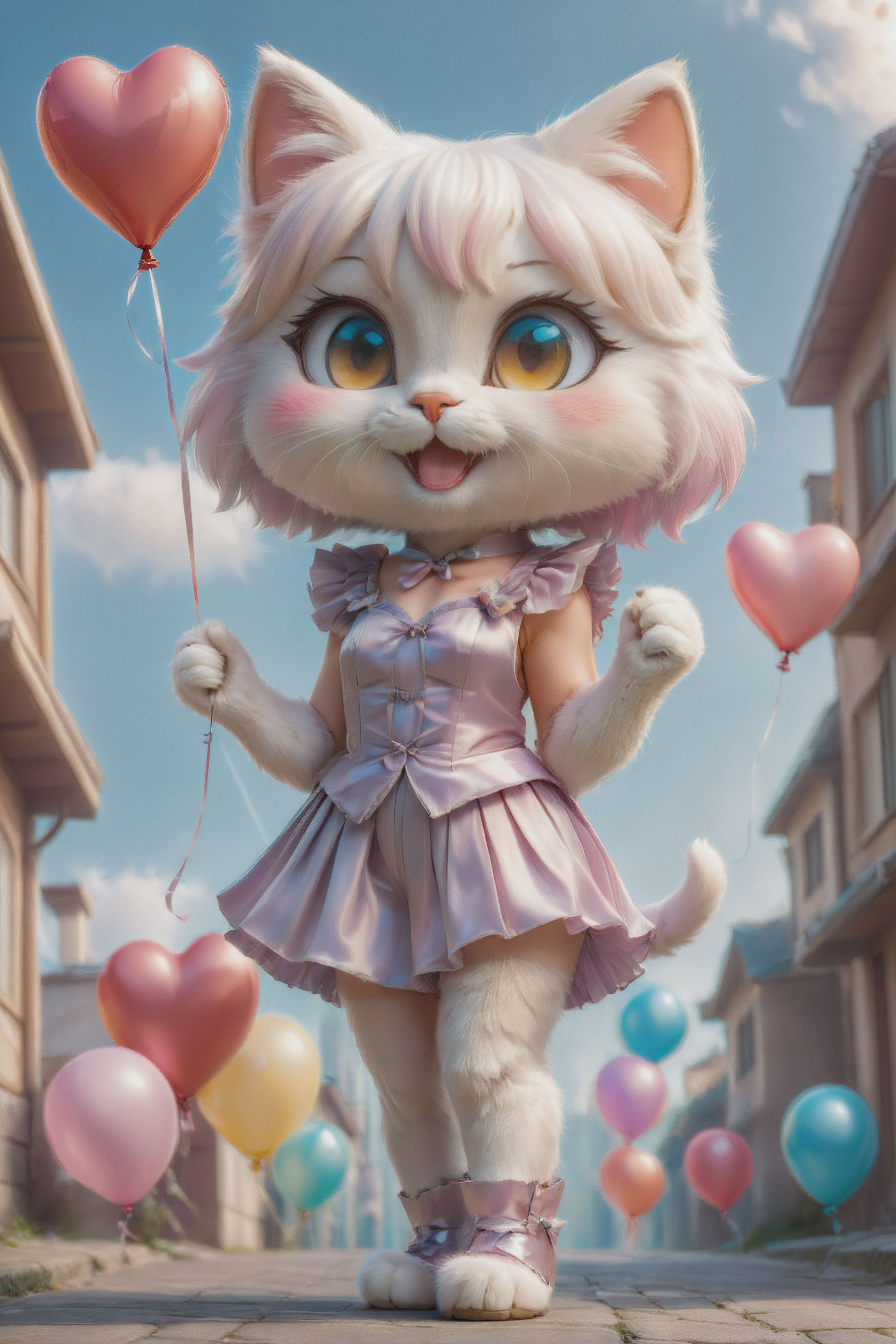 adorable eyes, mischievous smile, charming pleated silk outfit, fluffy cat girl, kawaii pose, pastel background, heart-shaped balloon, masterpiece, best quality, highly detailed, sharp focus, dynamic lighting, vivid colors, texture detail, particle effects, storytelling elements, narrative flair, 16k, UE5, HDR, subject-background isolation,
<lora:cute8-mega-prod-e:1>