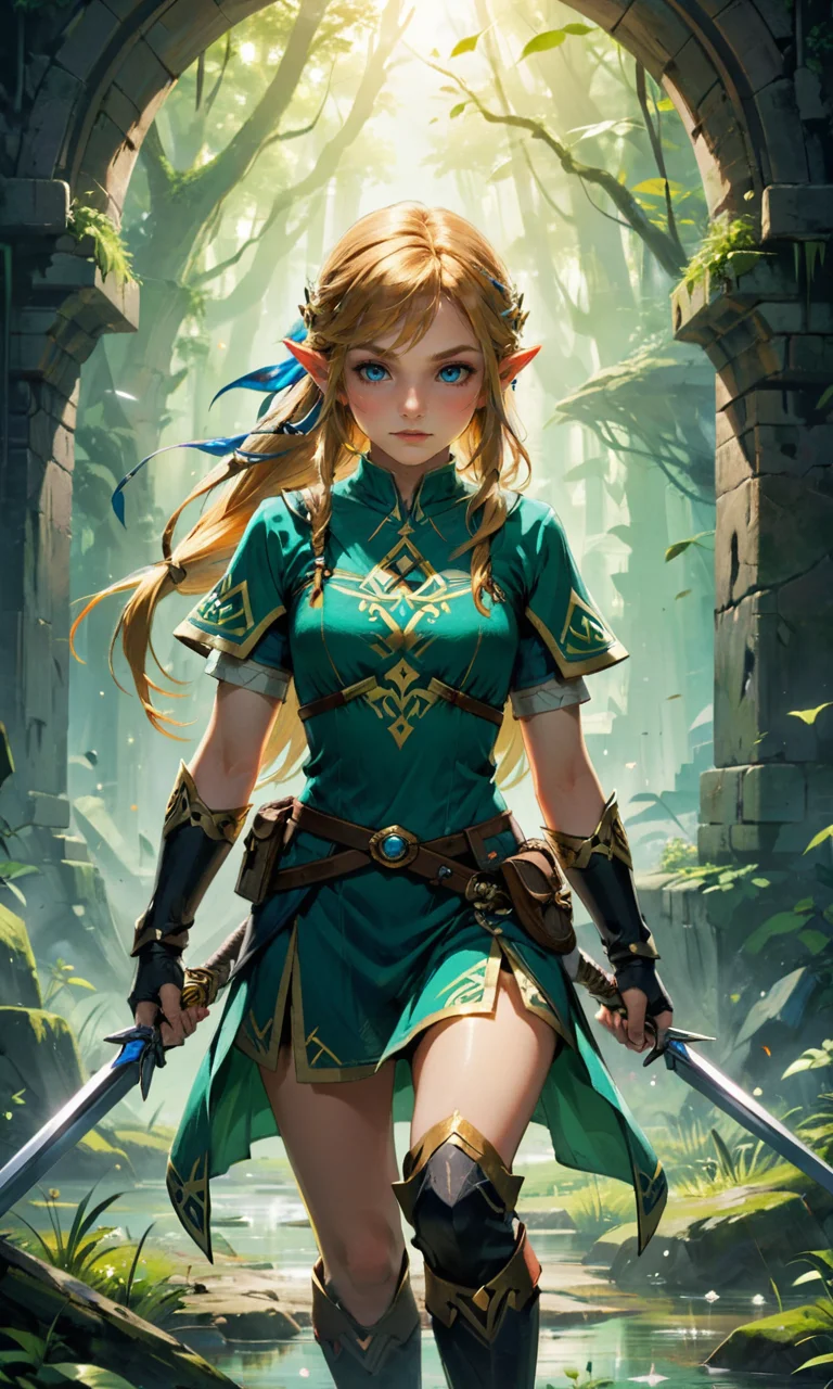 4n1v3rs3, zPDXL2, by Carlo Bocchio and Marc Simonetti, (high speed, Avant-garde but extremely beautiful:1.4), (intricate details, masterpiece, best quality:1.4), Legend of Zelda style art, Vibrant, fantasy, detailed, epic, heroic, reminiscent of The Legend of Zelda series, looking at viewer, dynamic pose <lora:add-detail-xl:1> <lora:xl_more_art-full_v1:0.5> in the style of nicola samori, <lora:add-detail-xl:2>