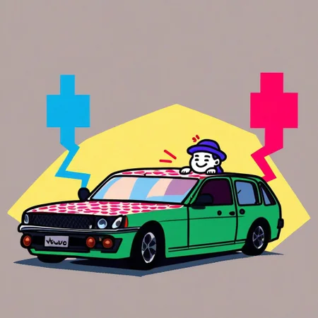 A car, with geometric patterns, in colors, bright and vivid,voronoi, voxels, voxelized, lowpoly, low-poly, low-poli